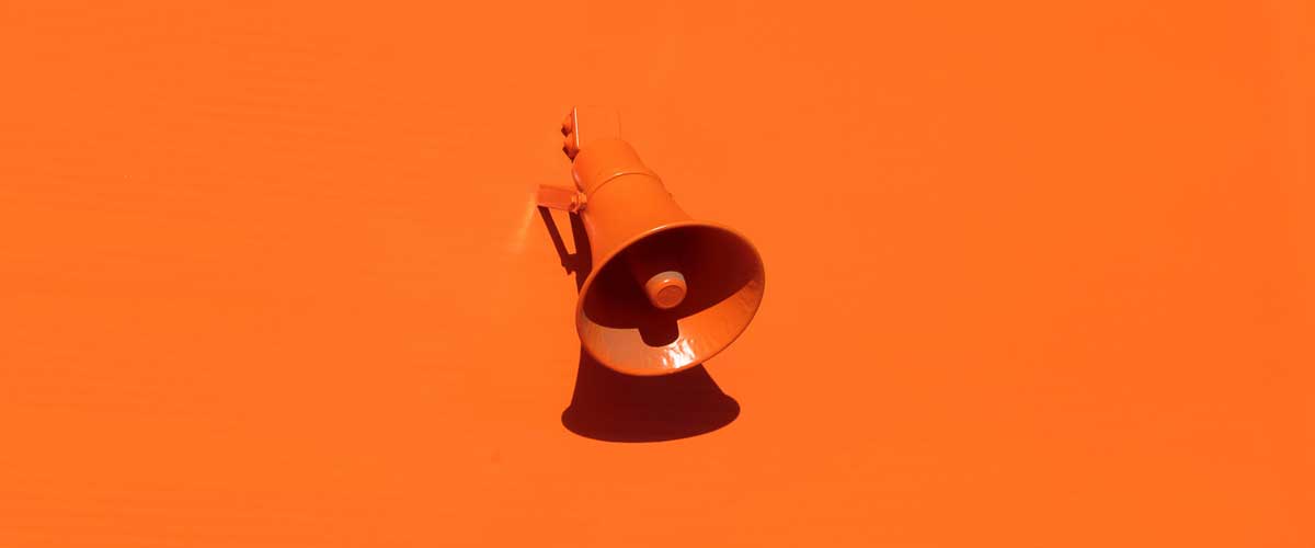 An orange megaphone or loudspeaker mounted against a solid orange background, symbolizing important legislative announcements.
